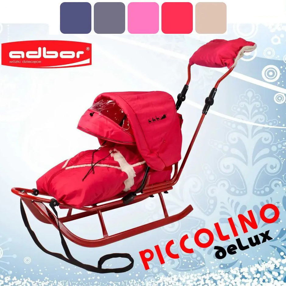 Санки дитячі Adbor Piccolino deLux з ручкою для дітей повний комплект (конверт, капюшон, муфта, підніжки) Київ - фото 1