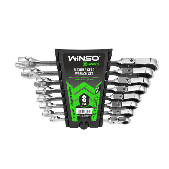 Набор комбинированных ключей с трещоткой и карданом WINSO PRO Cr-V, 8 шт (8–19 мм), в пластиковом держателе Киев