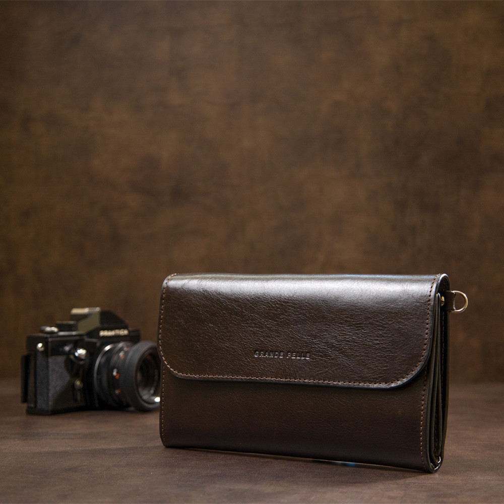 Чоловічий клатч з натуральної шкіри GRANDE PELLE 11426 Коричневий Київ - фото 6