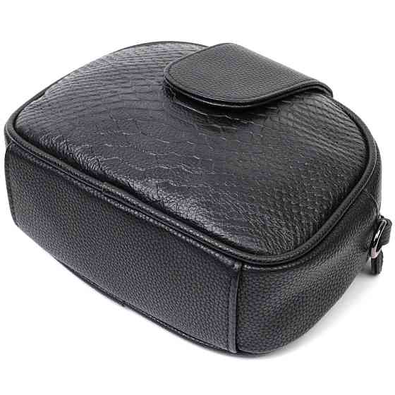 Фактурная сумка для женщин из натуральной кожи с тиснением под змею Vintage 22354 Черная Киев