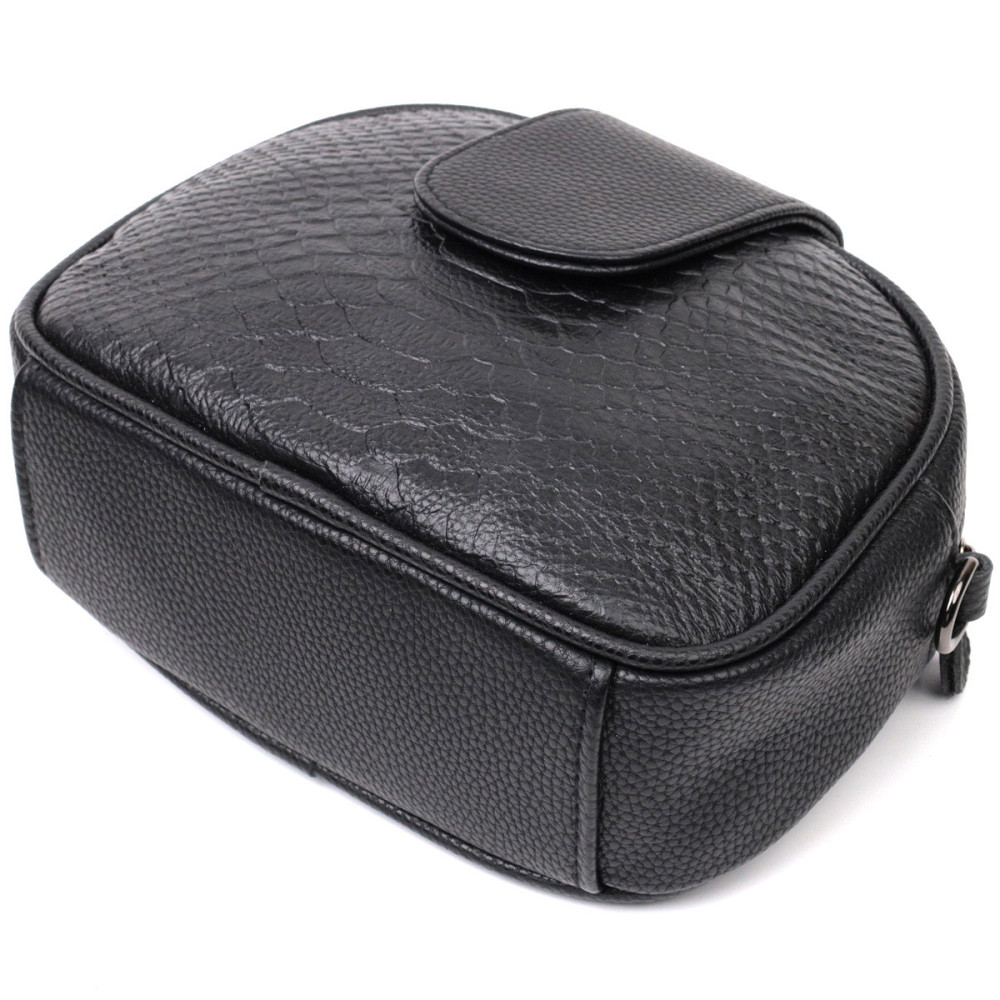 Фактурная сумка для женщин из натуральной кожи с тиснением под змею Vintage 22354 Черная Киев - изображение 5