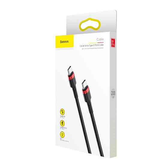 Кабель Baseus Cafule USB Cable Type-C-Type-C 3A 2m, колір червоний+Black CATKLF-H91 Одеса