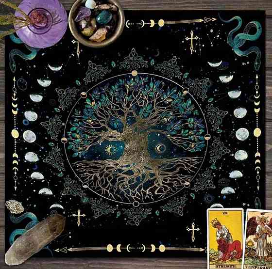 Скатертина для таро Дерево життя 49×49 см, килимок для карт таро, рун, алтарна тканина Київ