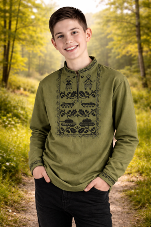 Вышиванка для мальчиков с длинным рукавом, льняная, хаки, детские и подростковые вышиванки 134 Киев