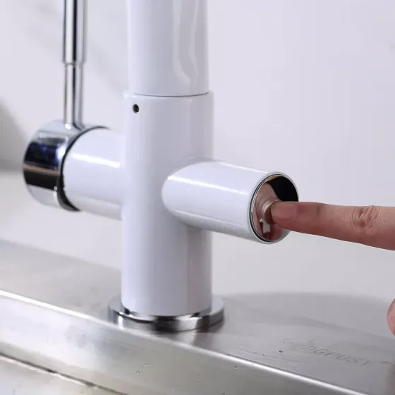 Змішувач для кухні на дві води GAPPO G4398-9 з гнучким виливом, білий/чорний Київ