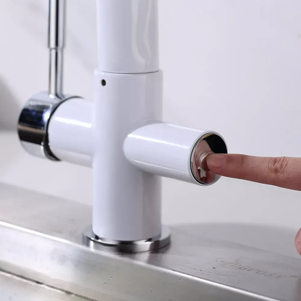 Змішувач для кухні на дві води GAPPO G4398-9 з гнучким виливом, білий/чорний Київ - фото 4