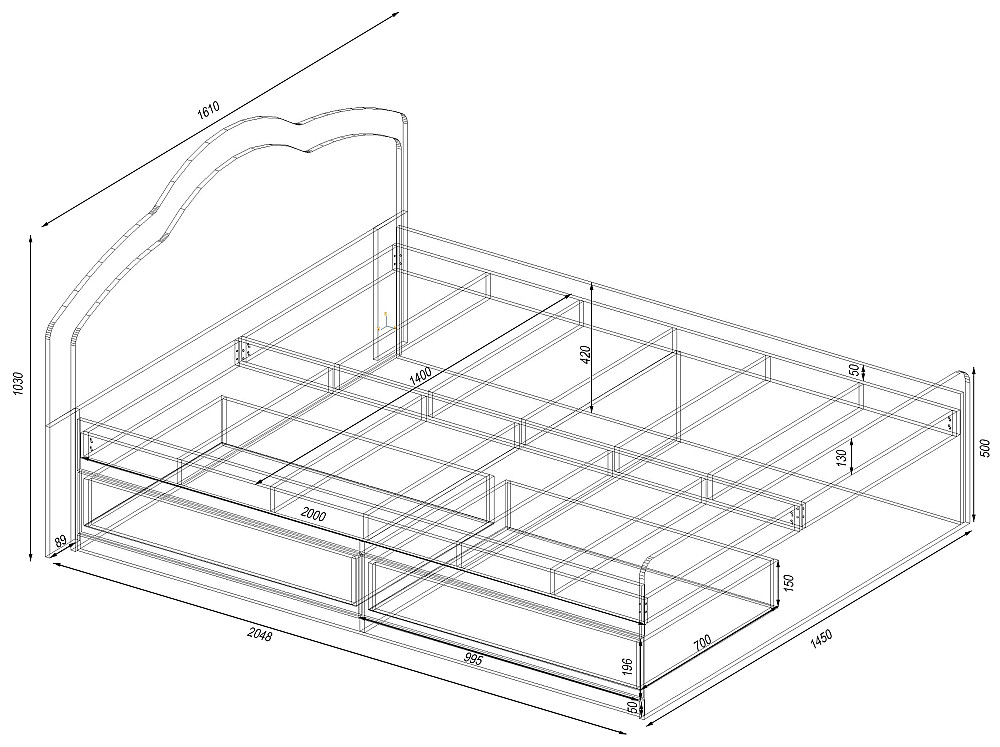 Ліжко Діана двоспальне з 2-ма ящиками, Дуб Сонома Трюфель, 2048х1610х1030 Львів - фото 2
