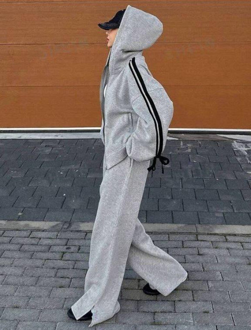 Жіночий прогулянковий оверсайз костюм двійка: худі і штани двонитка Одеса - фото 4