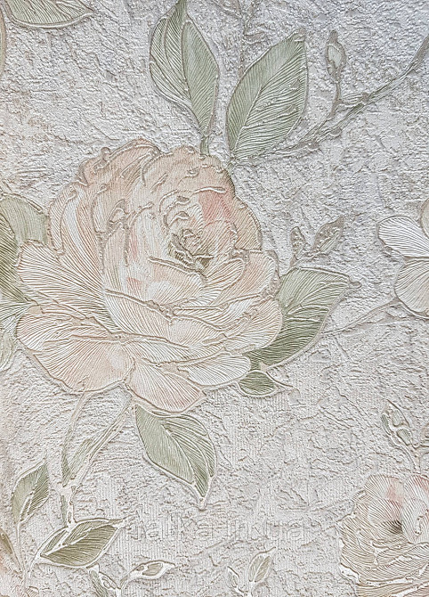 Шовілові на флізеліні Grandeco Anastasia метрові квіти троянди структурні червоні кремові на бежевому Київ - фото 3