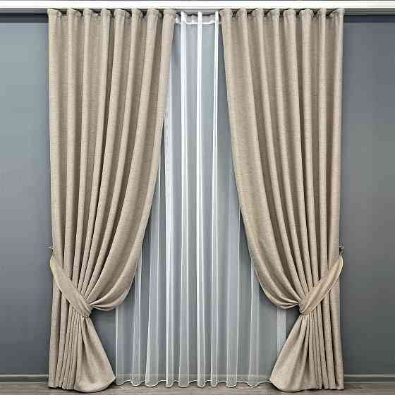 Комплект штор VR-Textil TWEED_V 100х270 2шт і Тюль 400х270 1917ш-1153т Бежевий з білим 71-142/2 Київ