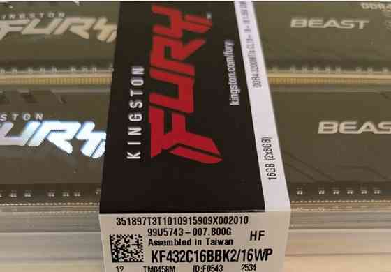 Нова на гарантії Оперативна пам'ять 16 GB DDR4-3200 Kingston fury Beast. Харків