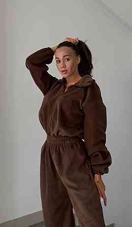 Жіночий теплий оверсайз комбінезон Фліс Полар Шоколад Одеса