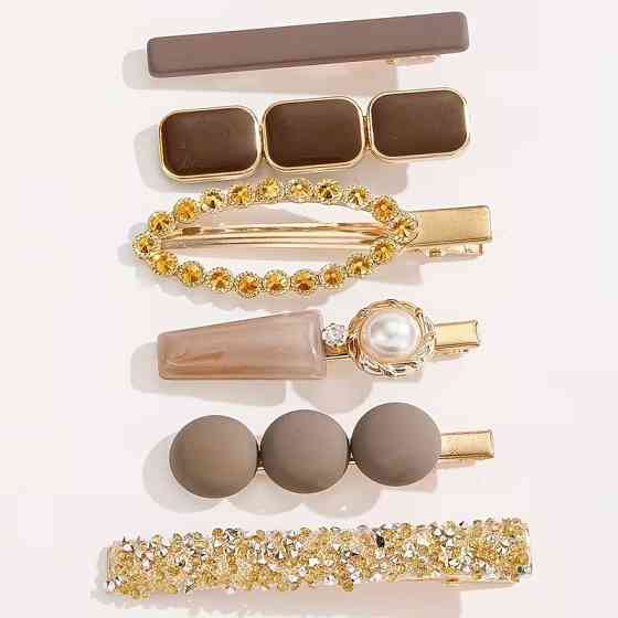 Набор заколок для волос 6 шт для женщин,бижутерия золотистые зажим заколки для причесок с стразами и жемчугом женские Каменец-Подольский