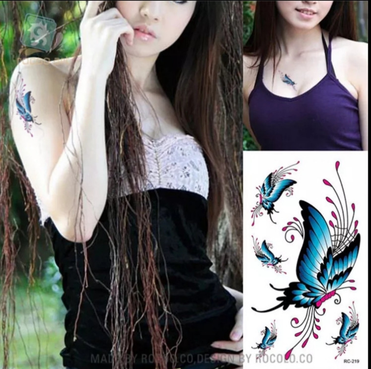 Тату наклейка Метелики 95 на 60 мм різнобарвний Київ - фото 1