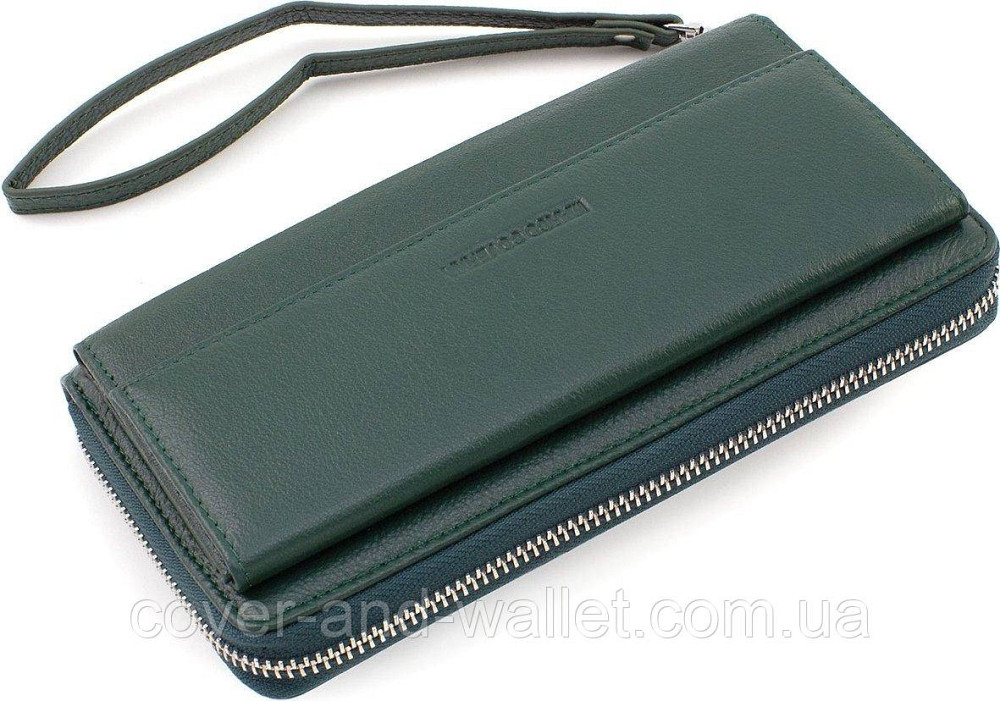 Зелений шкіряний жіночий гаманець клатч з ремінцем Marco Coverna MC 6054-7 Київ - фото 3