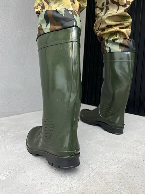 Сапоги резиновые мужские цельно литые со шнуровкой олива 45/46 р Одесса - изображение 4