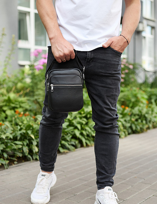 Чорна чоловіча шкіряна барсетка для щоденного використання Київ - фото 4