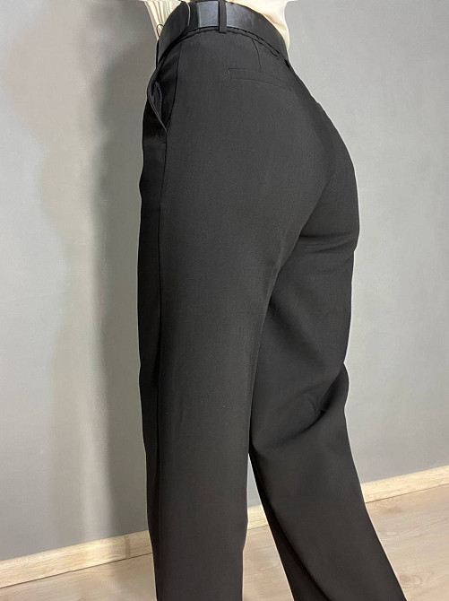 Брюки женские Yingguoxiang 1090 палаццо ровные от бедра резинка на талии с ремнем высокая посадка черные, черный, 30, 30, 87 см, 115 см Киев - изображение 16