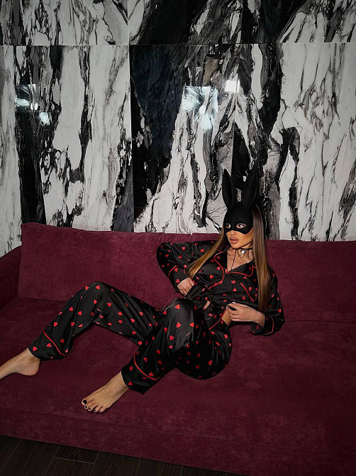 Женская пижама двойка с сердечками из шелка армани Черный, 44/46 Одесса - изображение 6