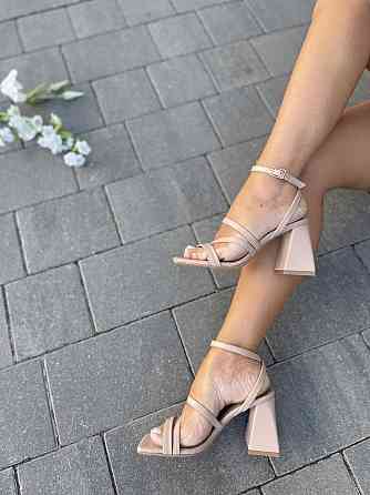 SANTINI Босоніжки жіночі бежеві шкіряні SANTINI 807381-14 літні на підборах / Зручне літнє взут Коломыя