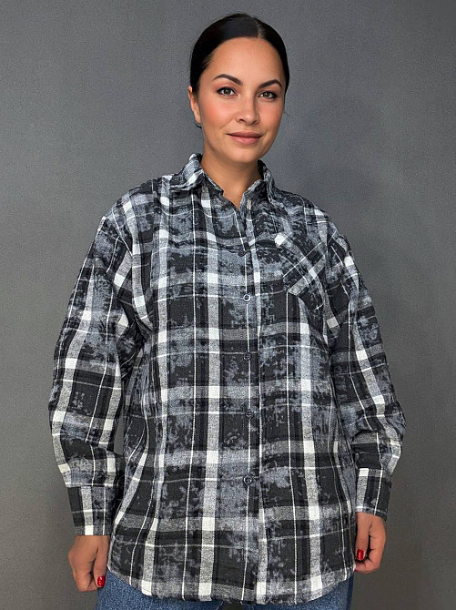 Сорочка жіноча YZY 7765 в клітинку оверсайз широка варена, чорний, one size Київ - фото 9