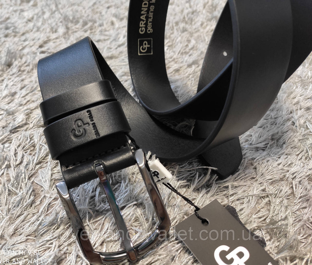 Універсальний гладкий чоловічий шкіряний ремінь Grande Pelle (чорний) Київ - фото 1