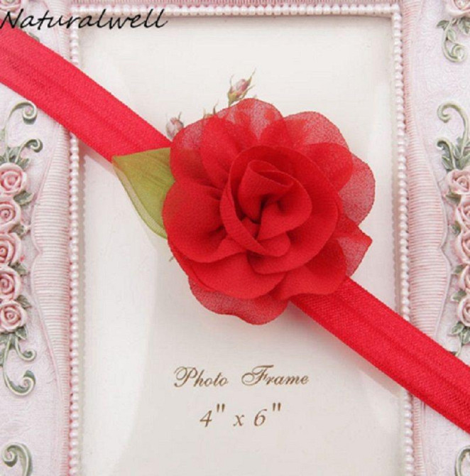 Детская повязка красная - размер универсальный (на резиночке), размер цветка 5,5см Киев - изображение 1