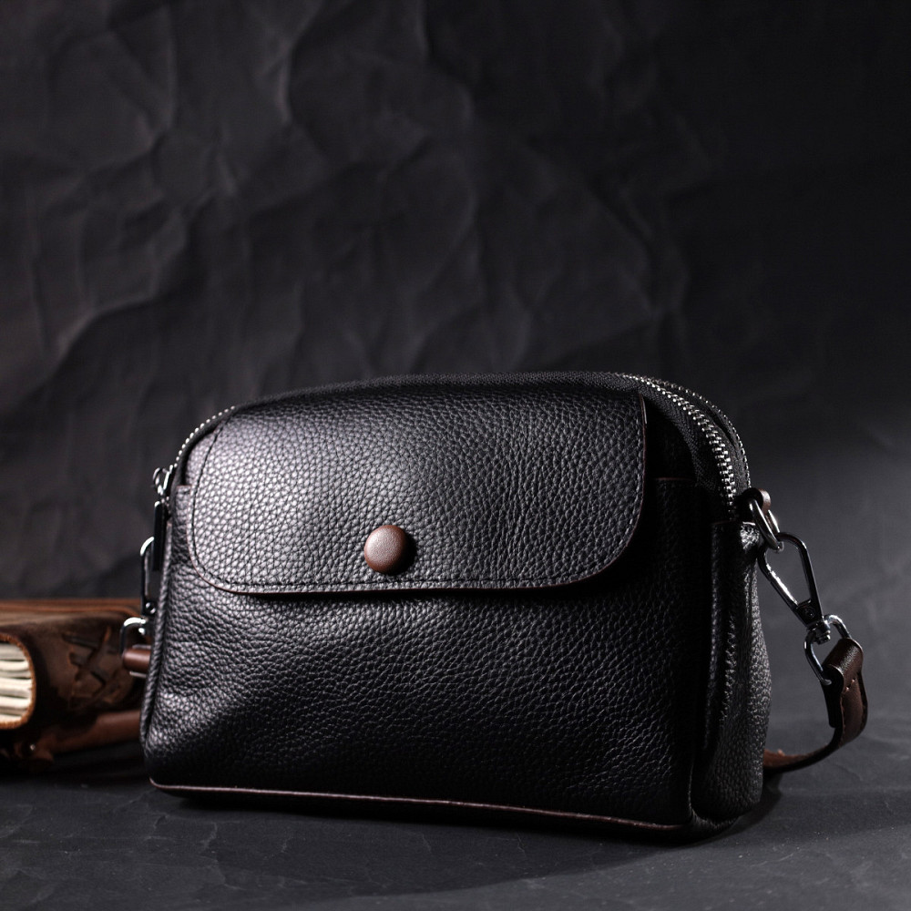 Кожаная маленькая повседневная сумка для женщин Vintage 22324 Черная Киев - изображение 10