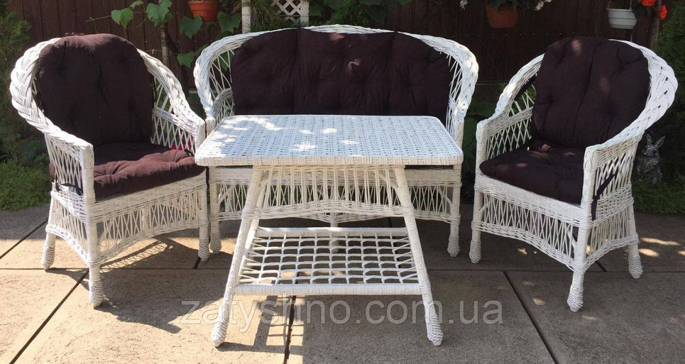 Білі меблі плетені та подушками|  Комплект плетених меблів білих | меблі садові з накидками Київ - фото 1