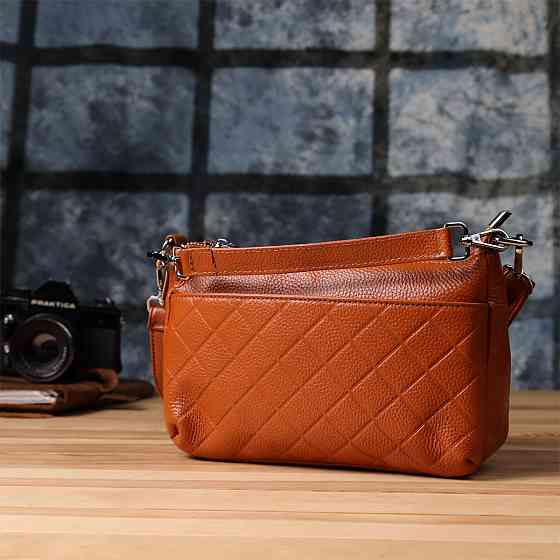 Жіноча сумка з натуральної шкіри з двома ремінцями Vintage 22929 Рудий Київ