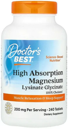 Магній гліцинат лізинат хелатний Doctors Best Magnesium 240 таб Київ