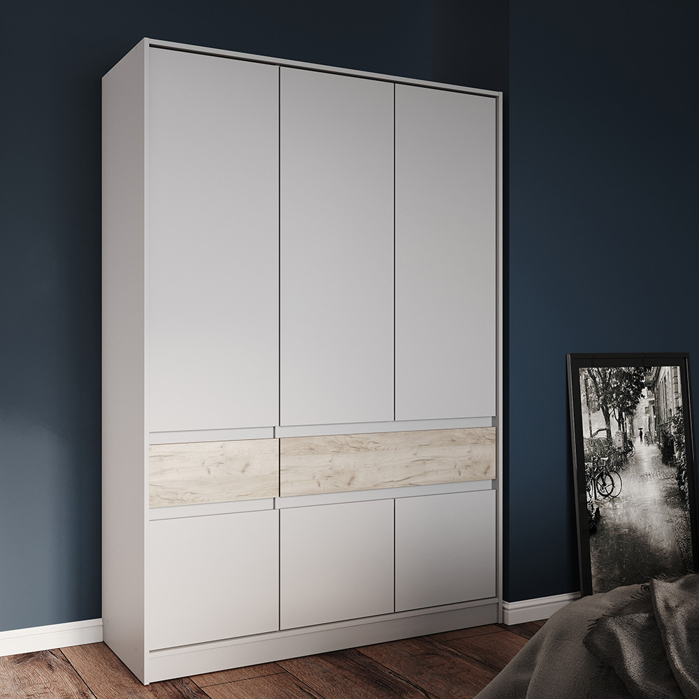 Шафа розпашна для одягу з висувними шухлядами (полиці - штанга) Эверест Стайл-1400 140х53х203 см Кашемір/Дуб крафт сірий (DTM-071162) Дніпро - фото 1