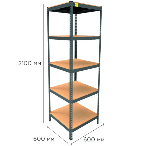 Металлический стеллаж Emby Light Series (размер 2100х600x600мм) 5 полок ДСП до 100кг Черный Винница