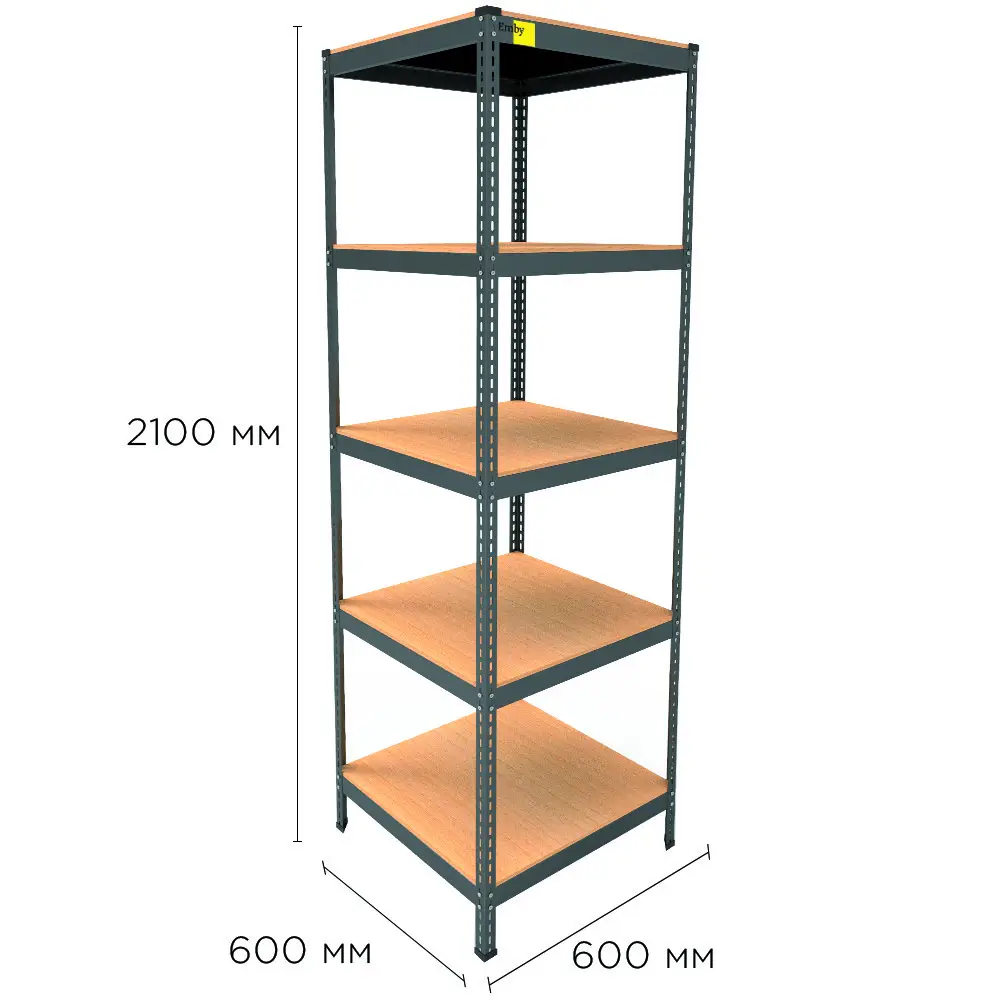 Металлический стеллаж Emby Light Series (размер 2100х600x600мм) 5 полок ДСП до 100кг Черный Винница - изображение 2