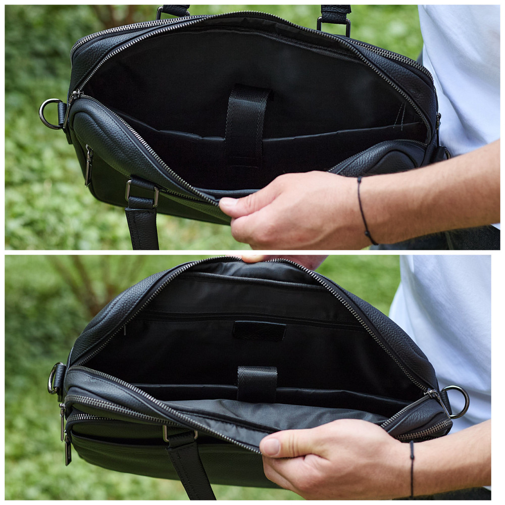 Офисная мужская сумка через плечо 39х29х10, кожаный портфель-мессенджер для бизнеса, черный Киев - изображение 8