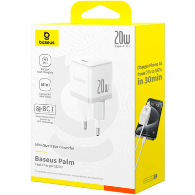 Зарядний пристрій Baseus Palm Fast Charger 1C 20W + Cable 1.0m Type-C 60W white (P10111602213-01) Вінниця - фото 7