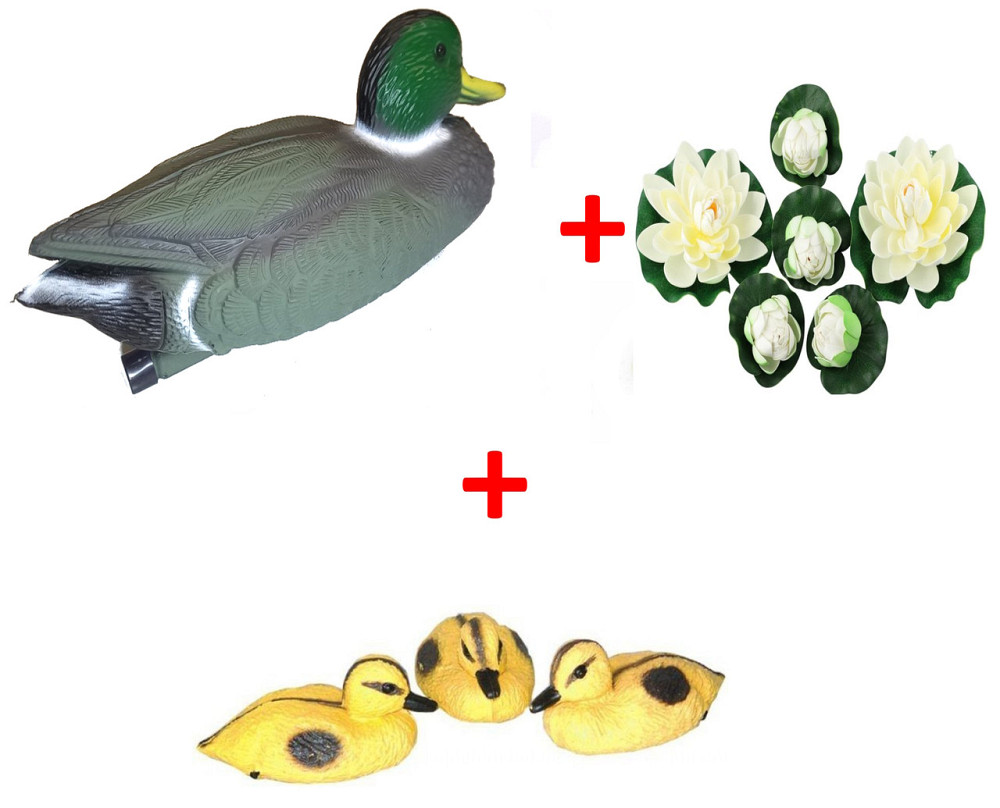 Утята плавающие украшение для пруда 3шт. + Качка зелена 25х10см + Лілії білі 6шт Киев - изображение 2