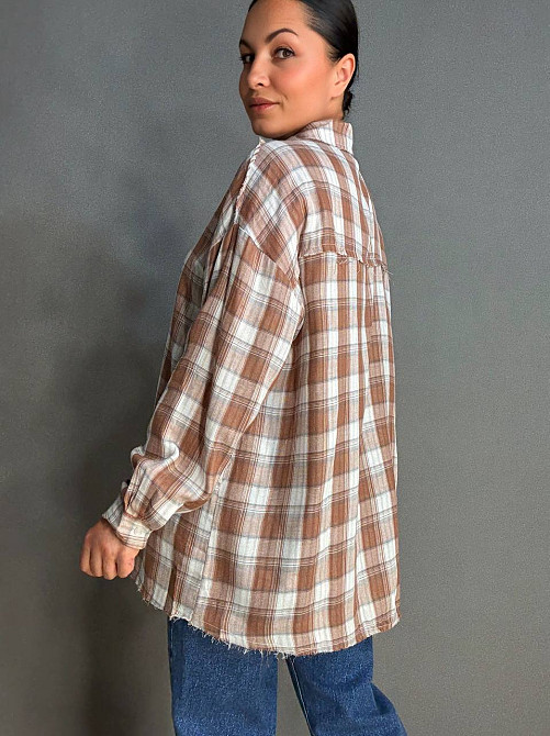 Рубашка женская A-N 27069 оверсайз двухслойная в клетку с бахромой, коричневый, one size Киев - изображение 14