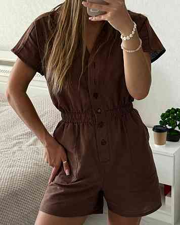 Жіночий літній базовий комбінезон на гудзиках льон Одеса