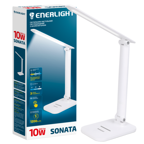 Світильник настільний світлодіодний з акумулятором ENERLIGHT SONATA 10Вт 3000-6000K Біла Харків