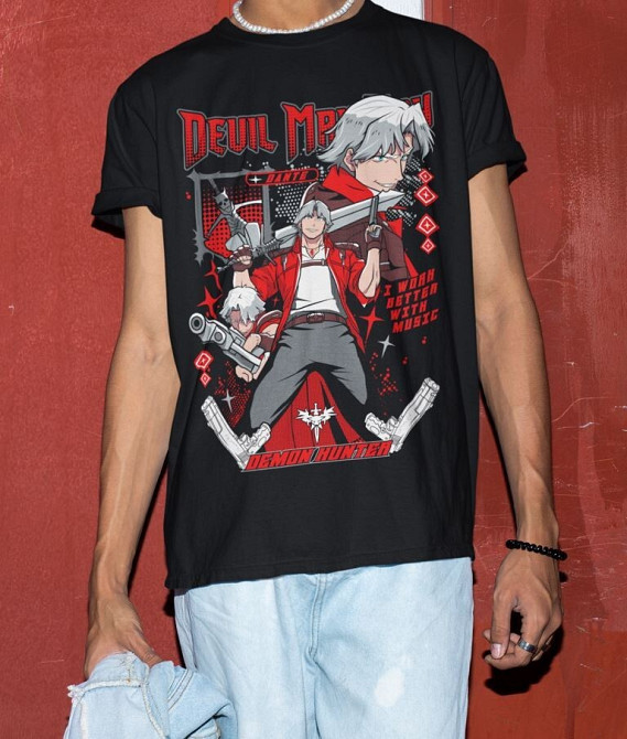 Футболка з аніме принтом Девіл Май Крй Данте оверсайз (S/M/L) Чорний AnimeJ1059 Дніпро - фото 3