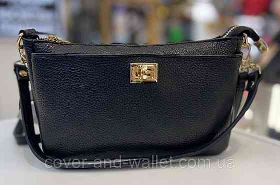 Стильная кросс-боди женская сумочка из натуральной кожи черного цвета Virginia Conti Киев