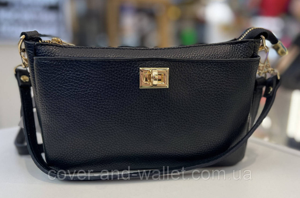 Стильная кросс-боди женская сумочка из натуральной кожи черного цвета Virginia Conti Киев - изображение 3