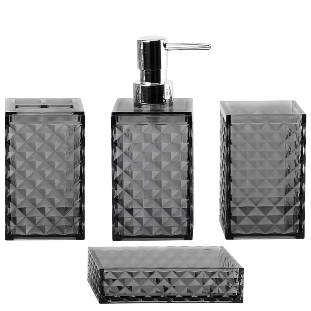 Набор аксессуаров 4в1 для ванной и душа, дозатор для мыла, мыльница, стаканы,материал акрил прозрачно-серый Каменец-Подольский - изображение 3