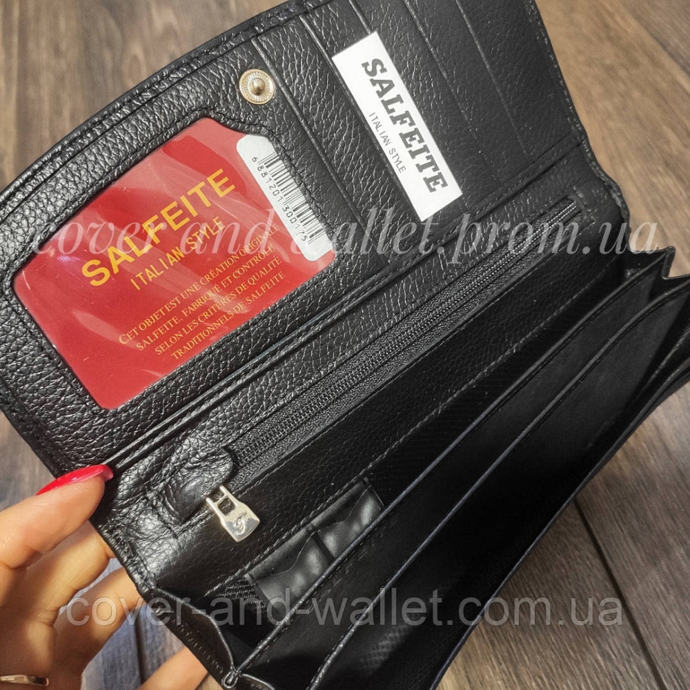 Женский кожаный кошелек с монетницей снаружи Salfeite черный Киев - изображение 5