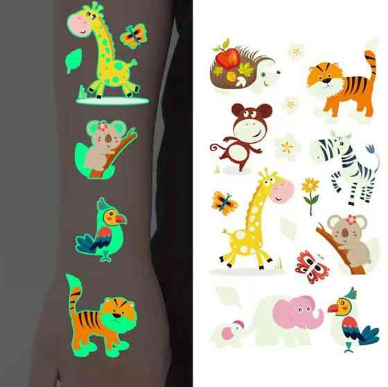 Набор 10 шт. световых временных татуировок-наклеек из серии «Животные» | 140 рисунков, светящихся в темноте Киев