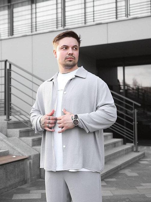 Чоловічий літній костюм Casual сорочка і штани Оверсайз жатка весна літо SANE сірий Одеса - фото 7