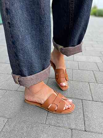 YES MILE Стильні шльопанці жіночі еко-шкіра на плоскій підошві коричневі YES MILE SF-16 р. 36-4 Коломия