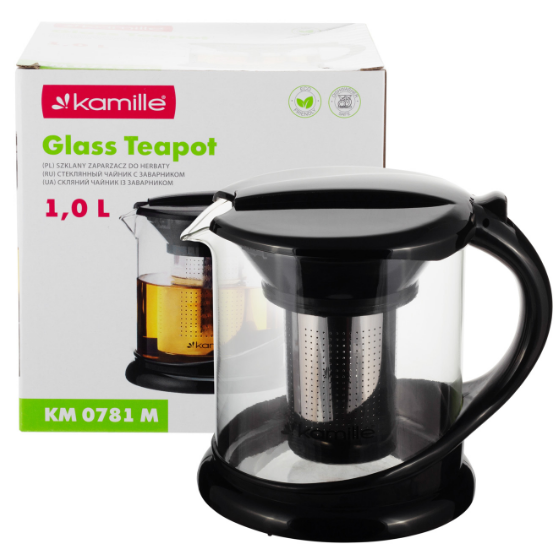 Заварник 1000мл зі з'ємним ситечком скло/нержавіюча сталь 0781M KAMILLE Житомир - фото 7