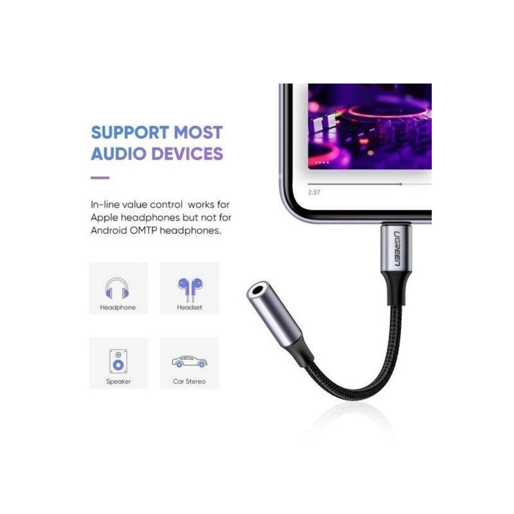 Переходник для аудио аудиоадаптер UGREEN US211 Lightning M/F Round Cable Aluminum Shell with Braided 10cm Одесса - изображение 4